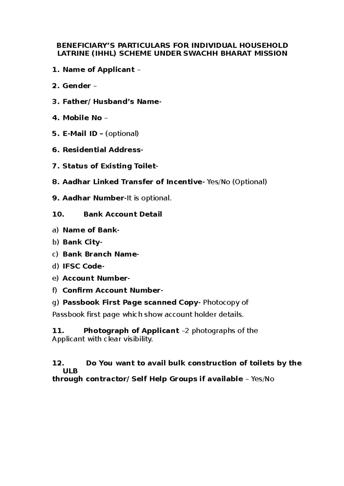 Application IHHL - BENEFICIARY’S PARTICULARS FOR INDIVIDUAL HOUSEHOLD ...