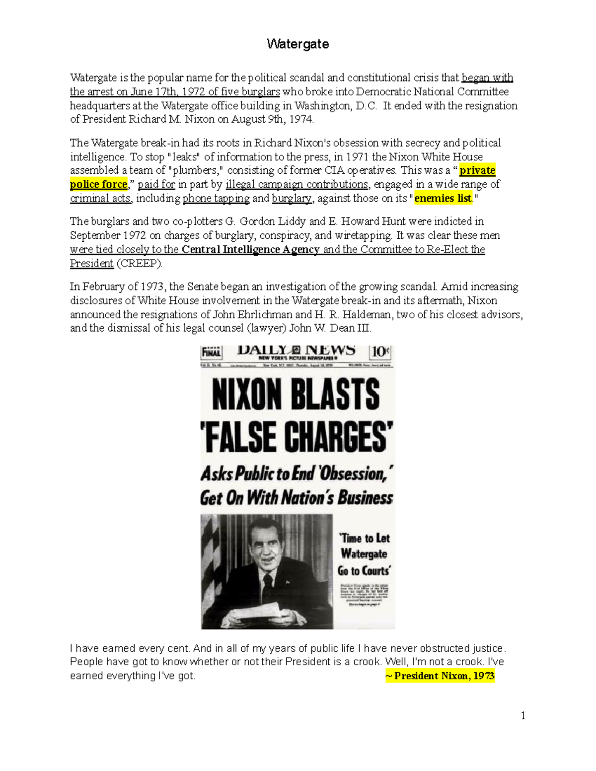 U28 L44 A1 Watergate and Nixon Resigns Watergate Watergate is the