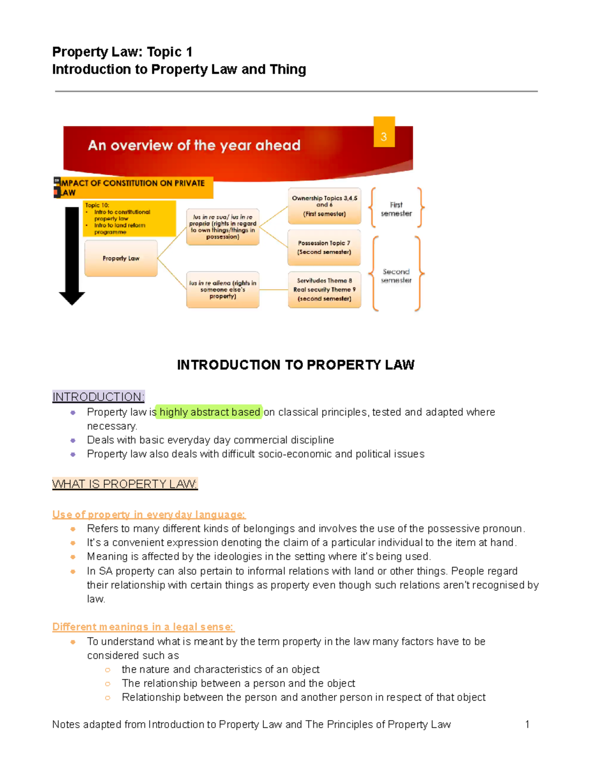 Property Law (2021) Topic 1 Introduction To Property Law And Things ...