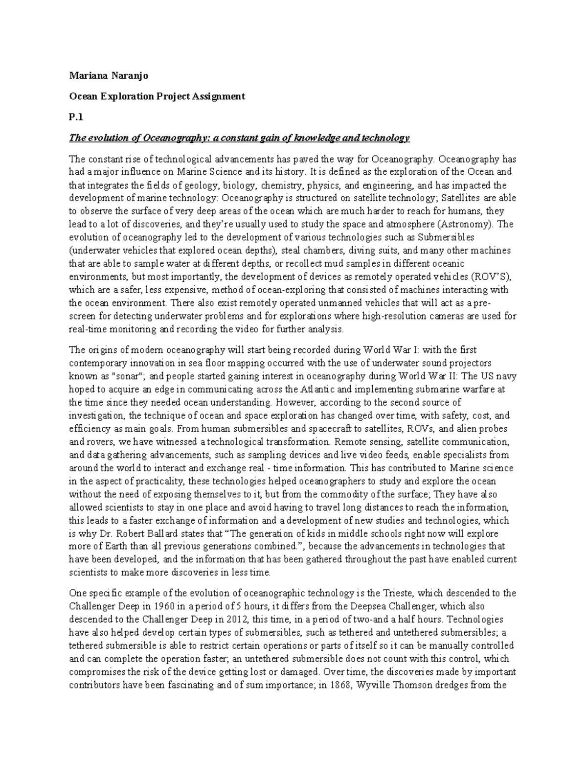 Marine science Essay - Copy - Mariana Naranjo Ocean Exploration Project ...
