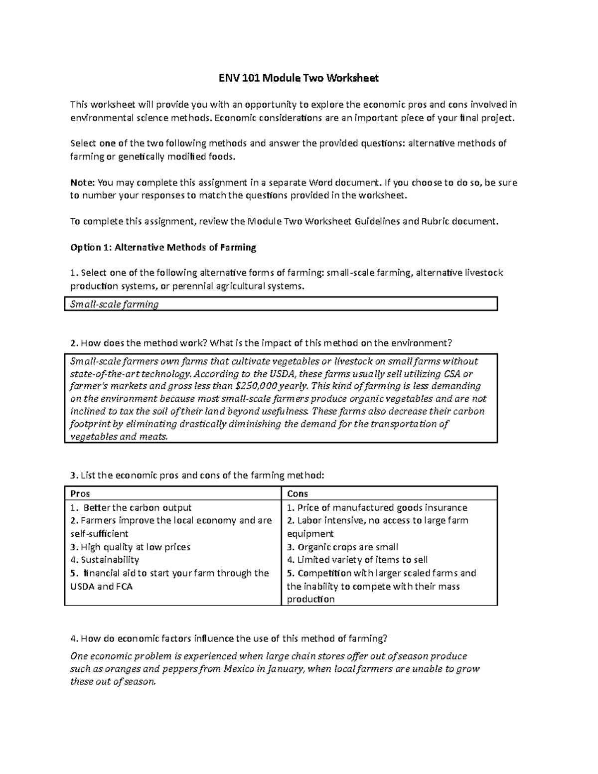 ENV 101 Module Two Worksheet - ENV 101 Module Two Worksheet This ...