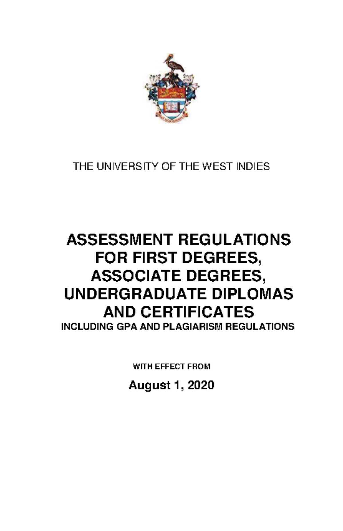 Assessment Regulations 2020-2021 - THE UNIVERSITY OF THE WEST INDIES ...