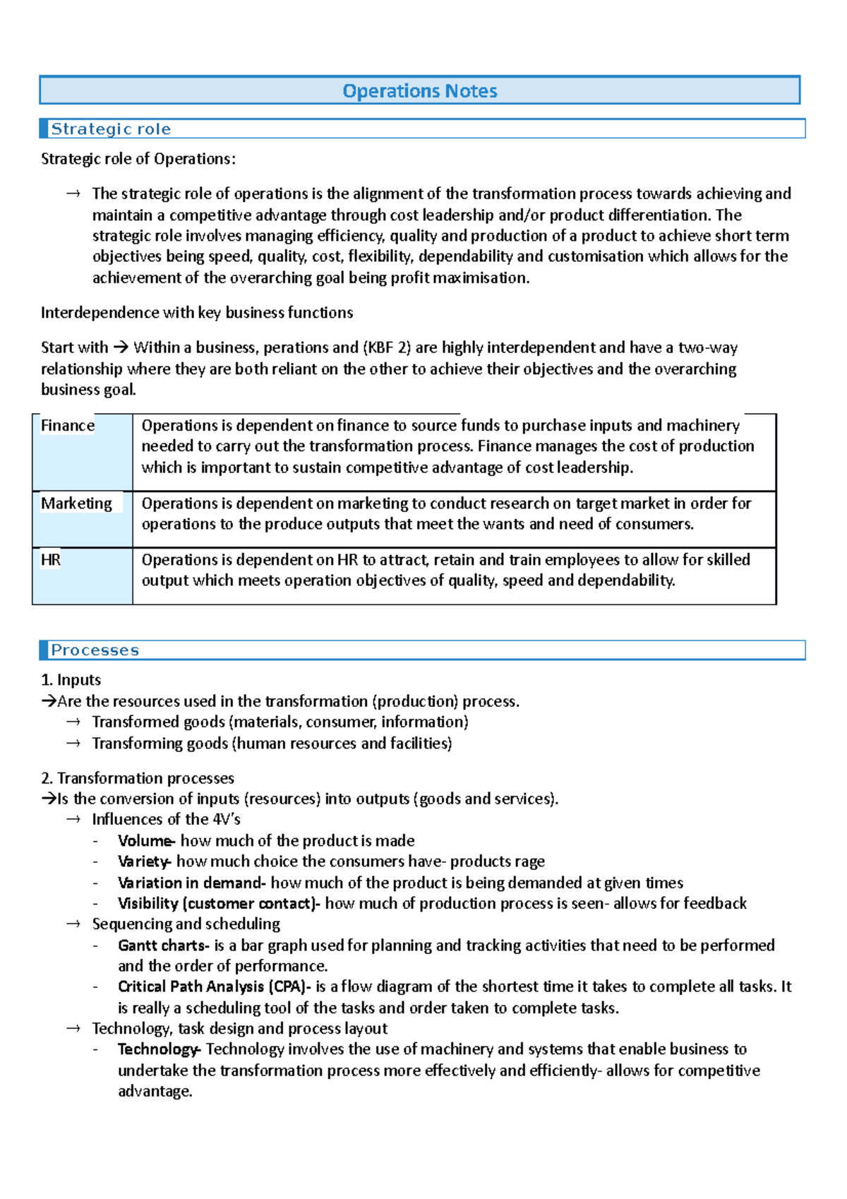 Operations Year 12 Business notes - Studocu