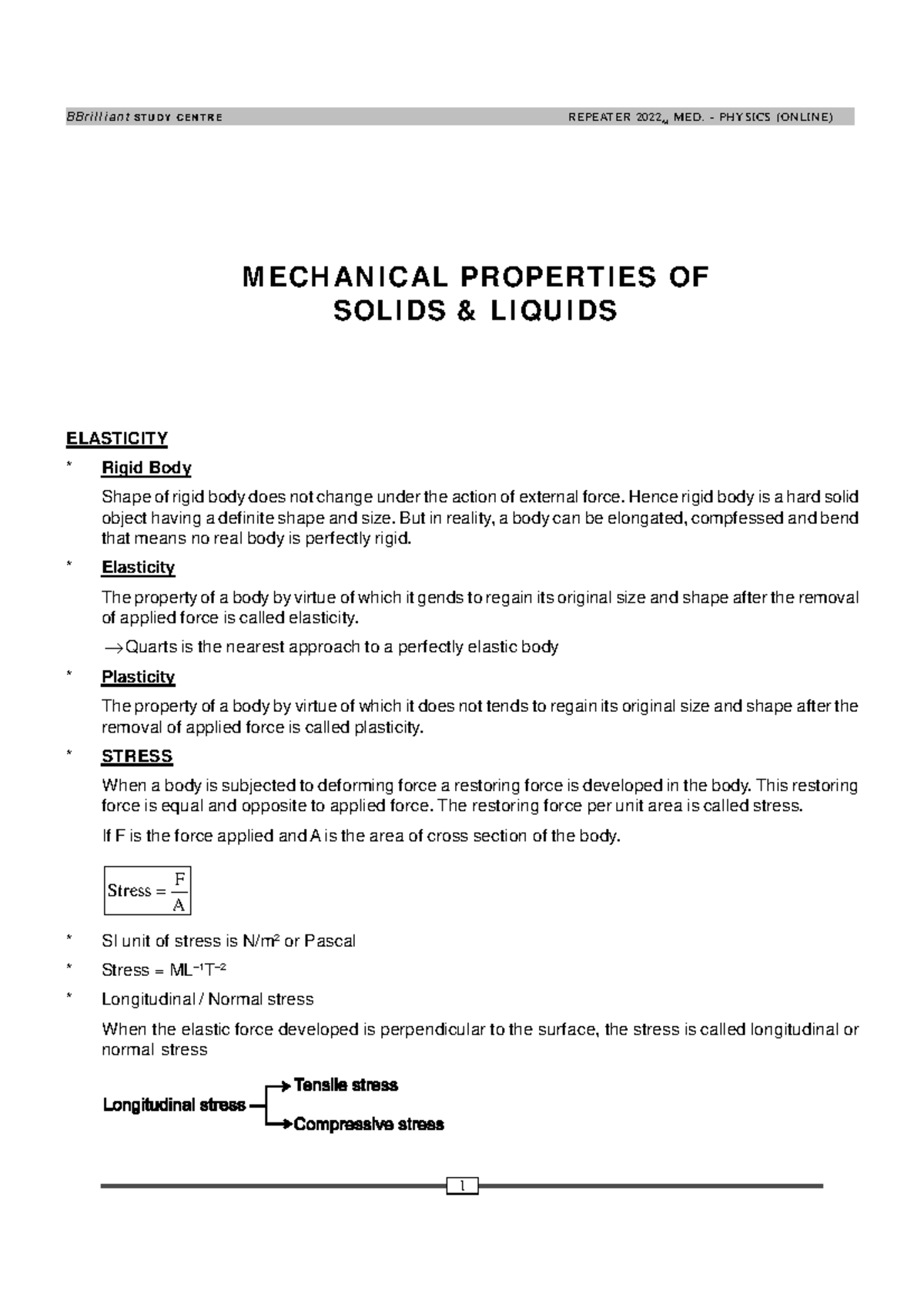 Mechanical properties of solids and liquids.p - BBrilliant STUDY CENTRE ...