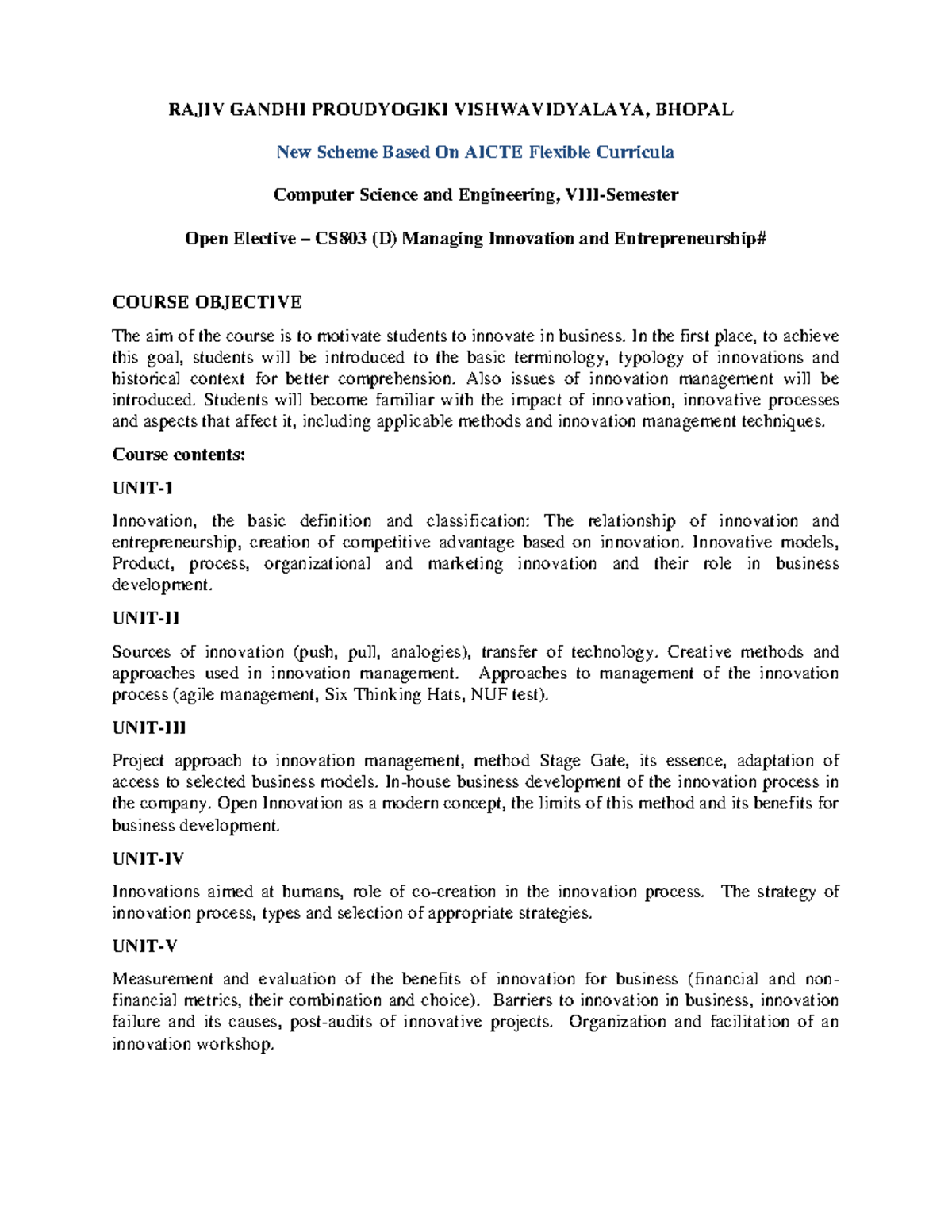 MI$E - Syllabus - RAJIV GANDHI PROUDYOGIKI VISHWAVIDYALAYA, BHOPAL New ...