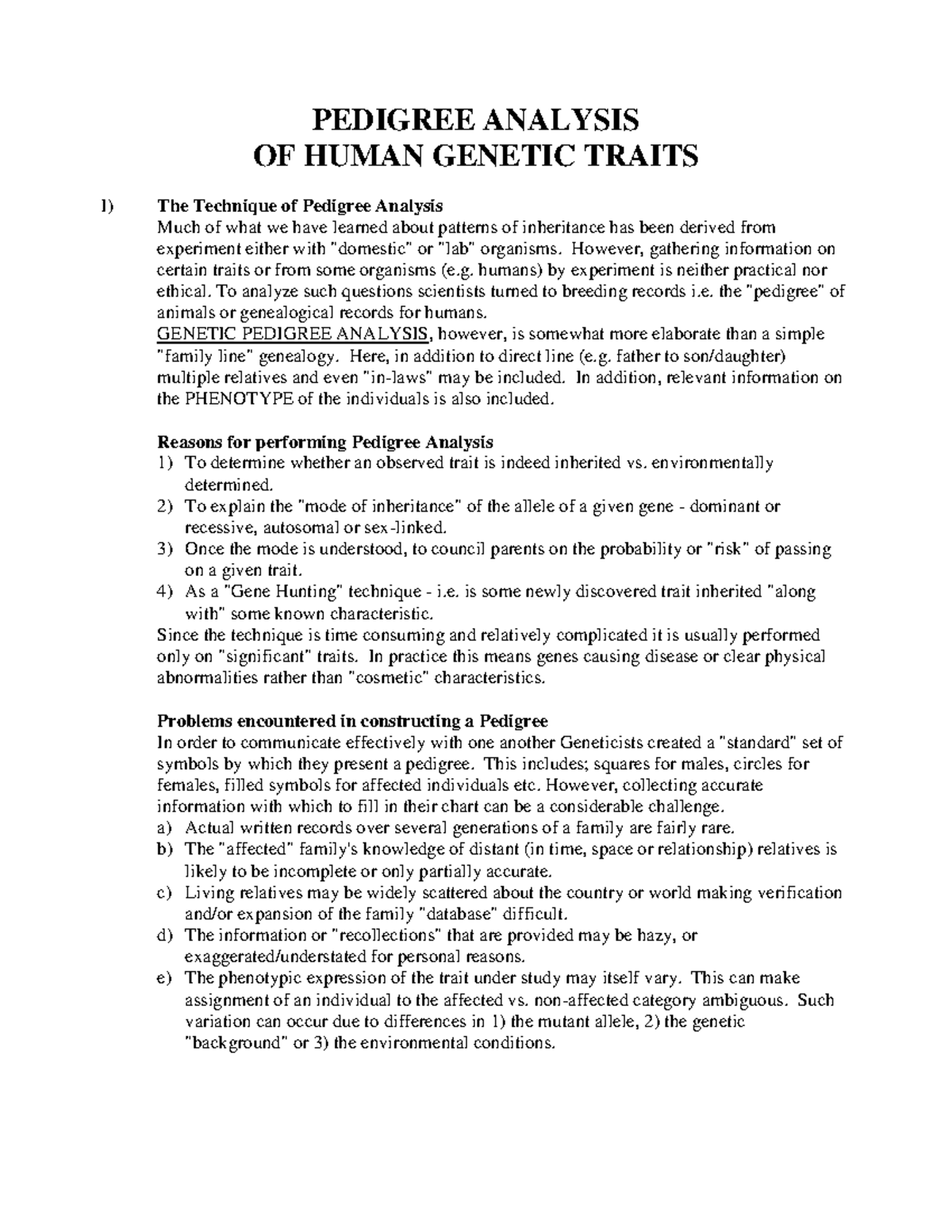 HB D Pedigree Analysis 07a - PEDIGREE ANALYSIS OF HUMAN GENETIC TRAITS ...
