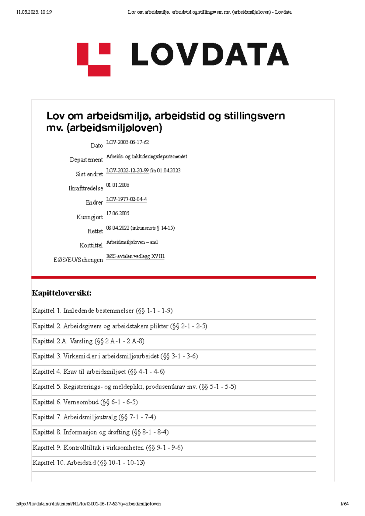 Arbeidsmiljøloven - ...... - Lov Om Arbeidsmiljø, Arbeidstid Og ...