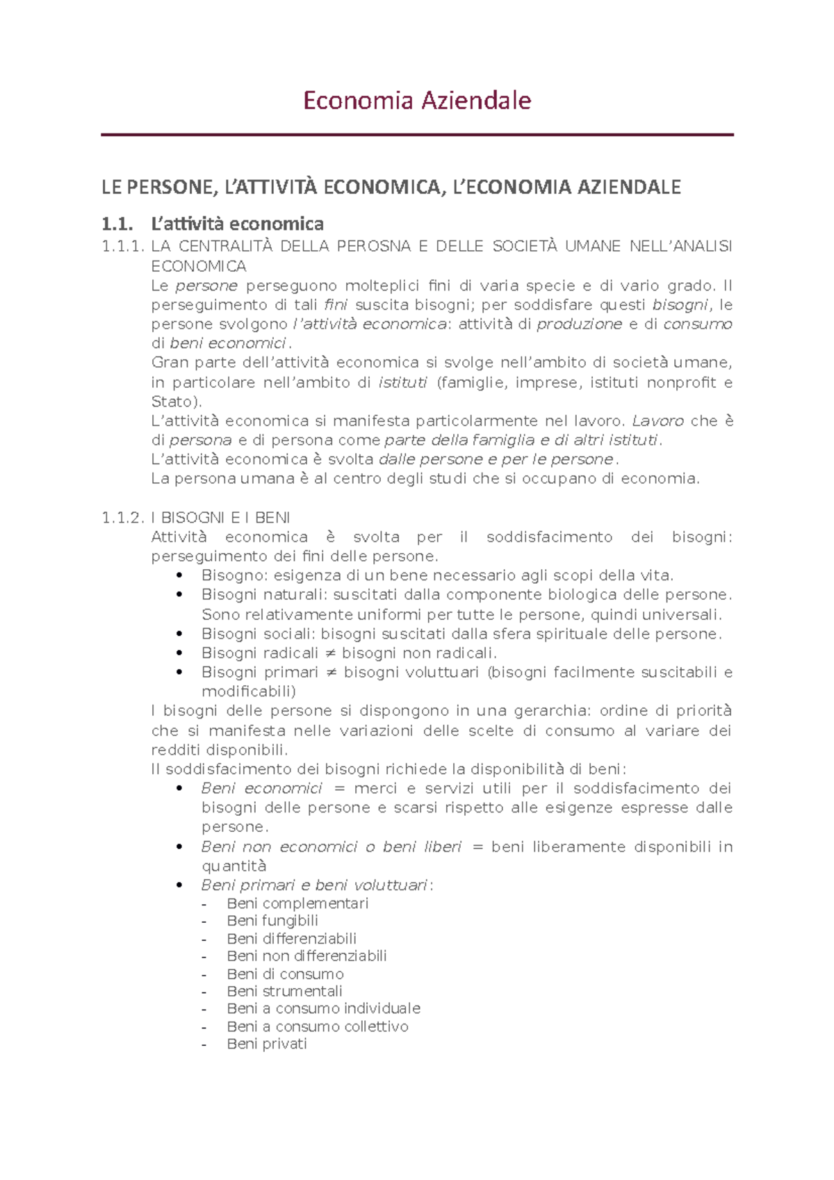 Riassunto Economia Aziendale - Economia Aziendale LE PERSONE, L ...