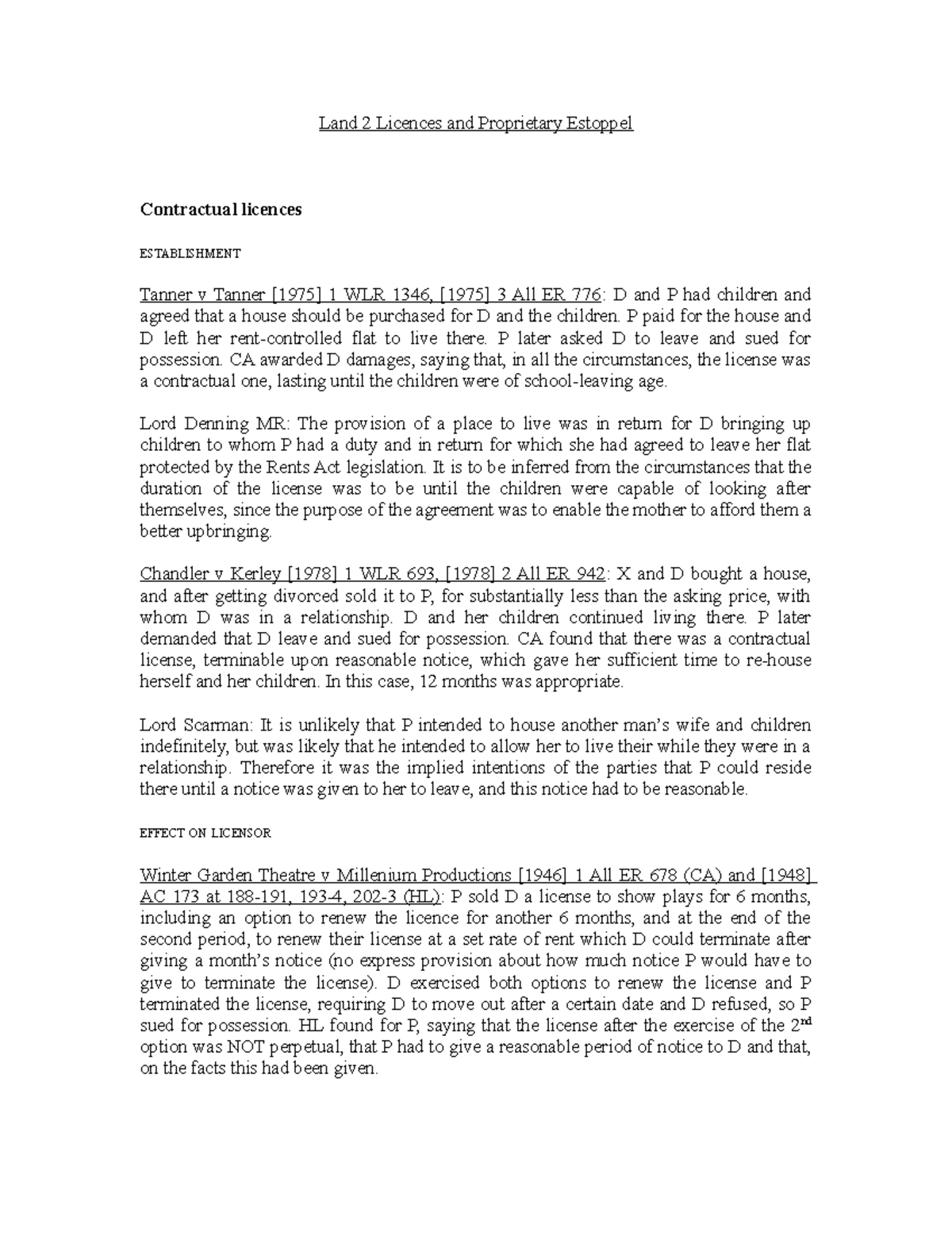 Licences and Proprietary Estoppel cases - Land 2 Licences and ...