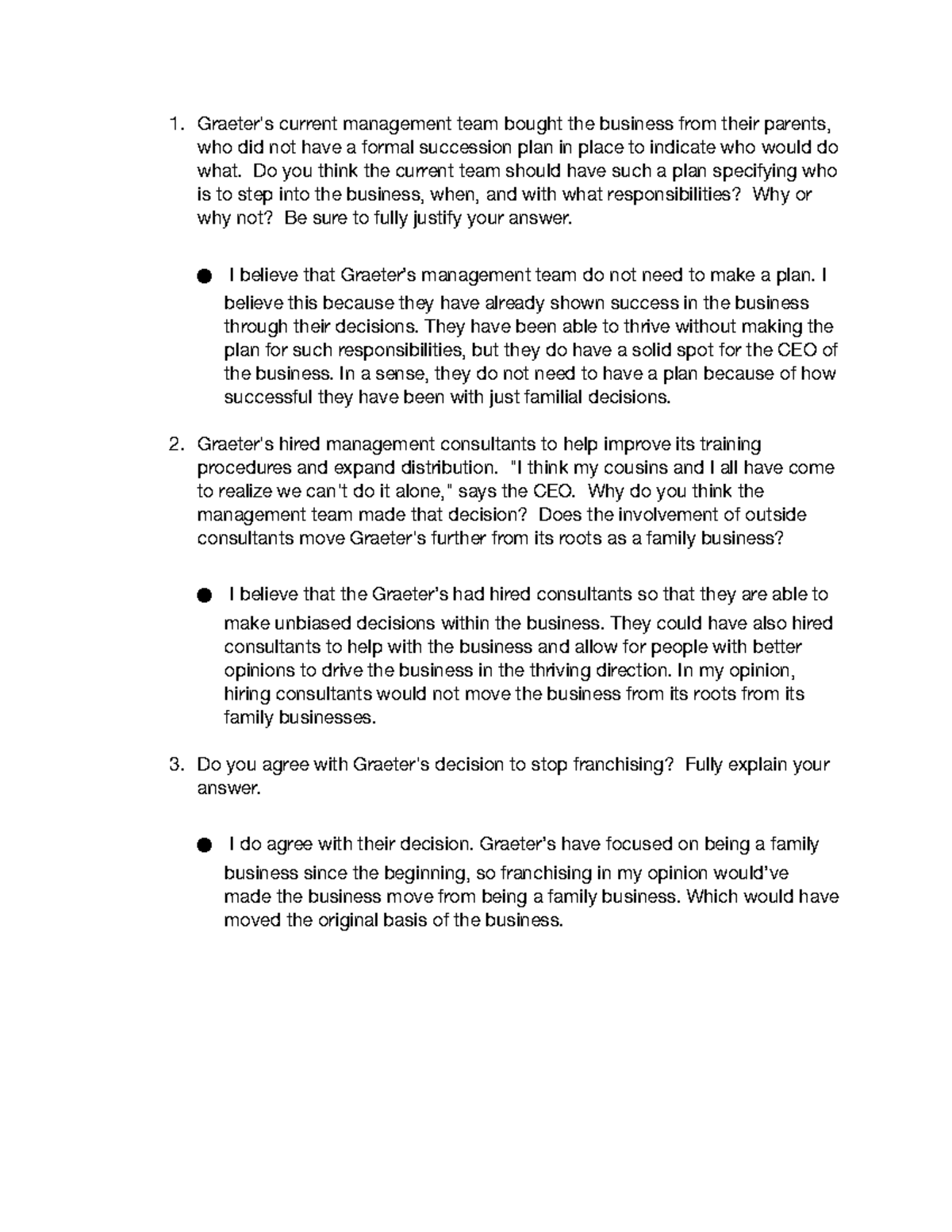Module Two Case Study Homework Graeter's current management team