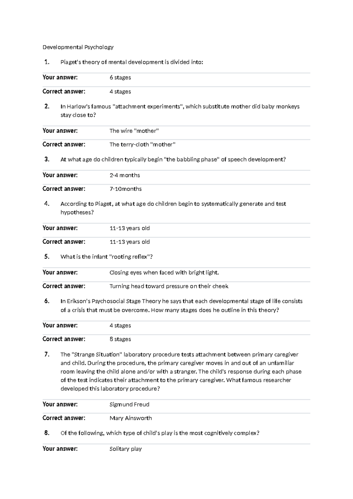 Notes - Developmental Psychology 1. Piaget's theory of mental ...