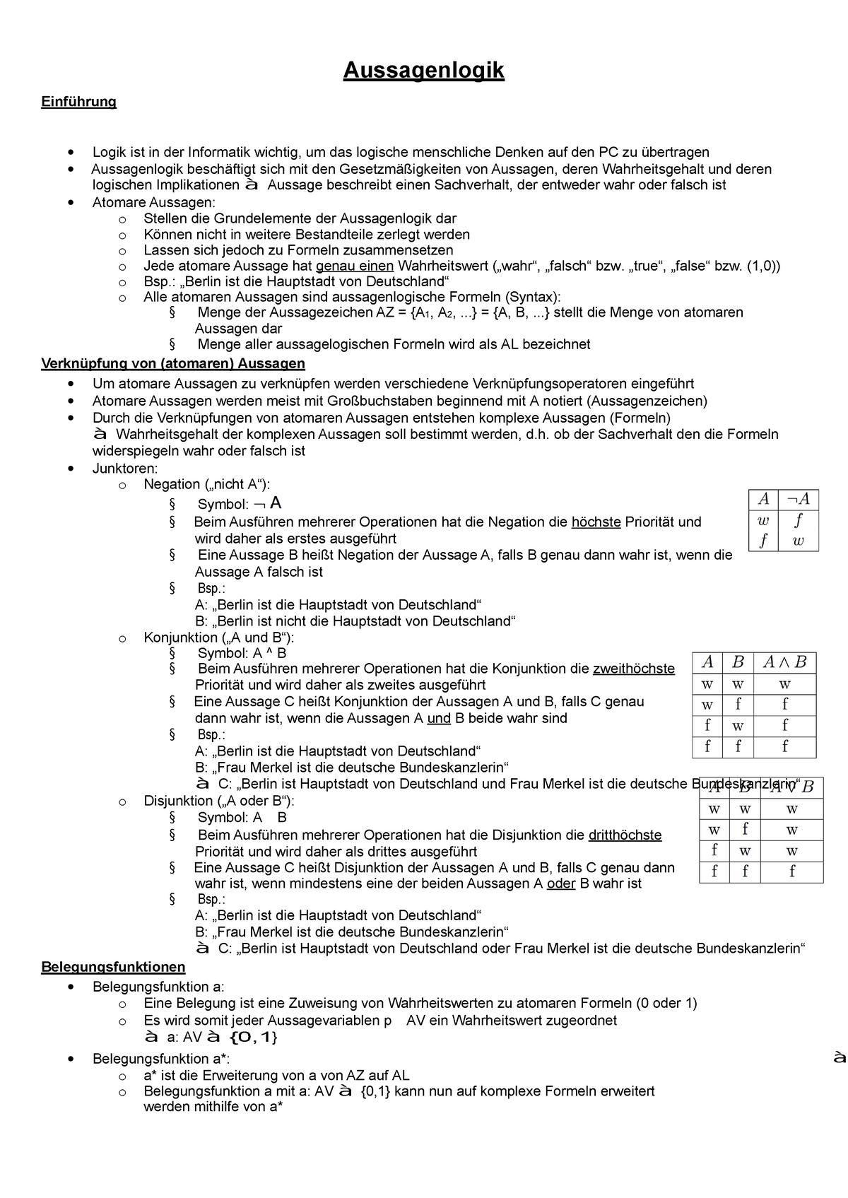 ZSF Aussagenlogik - Zusammenfassung Grundlagen Der Informatik 1 ...