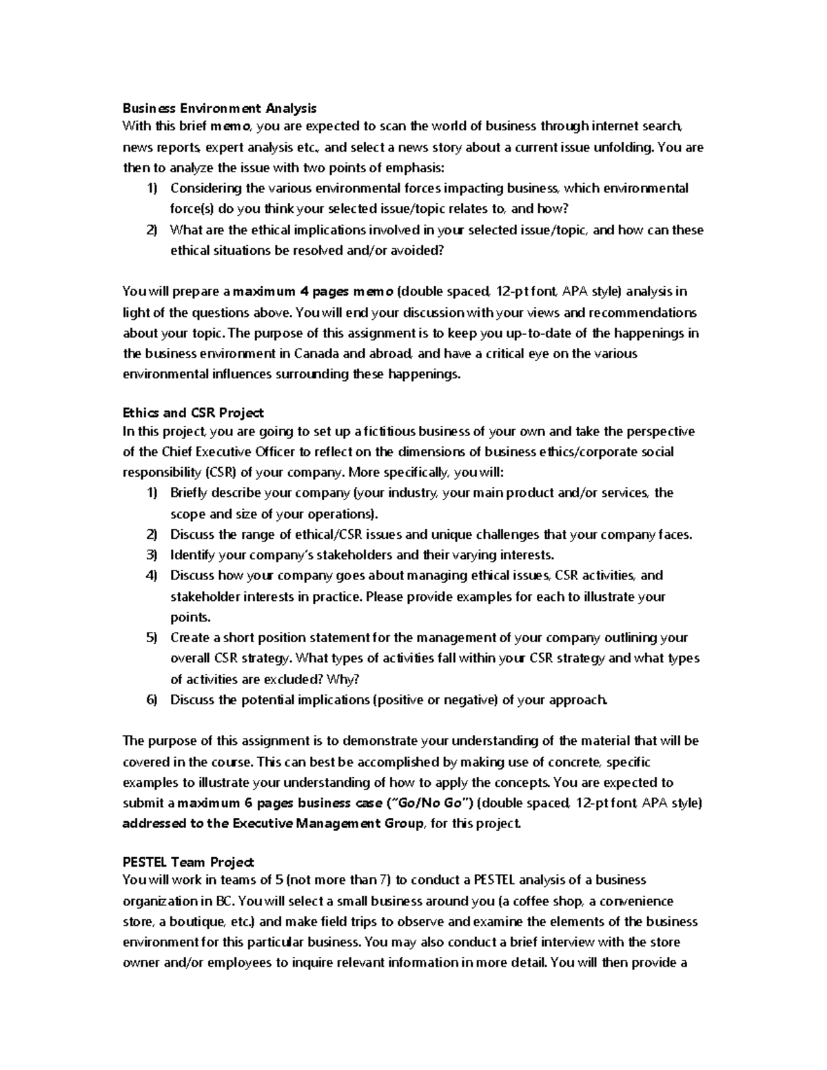 Rubrics Mike Benke - Business Environment Analysis With this brief memo ...