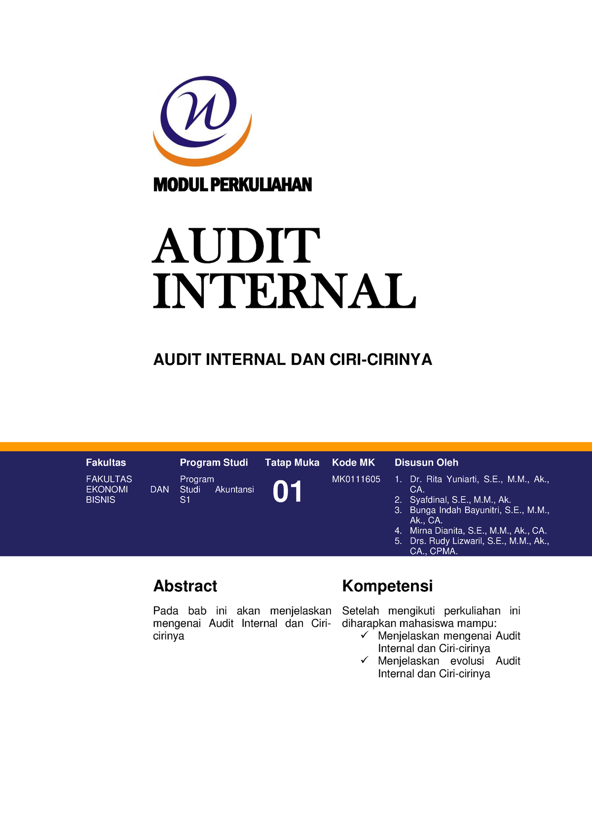 Modul 01 AI - Selamat Membaca - MODUL PERKULIAHAN AUDIT INTERNAL AUDIT ...