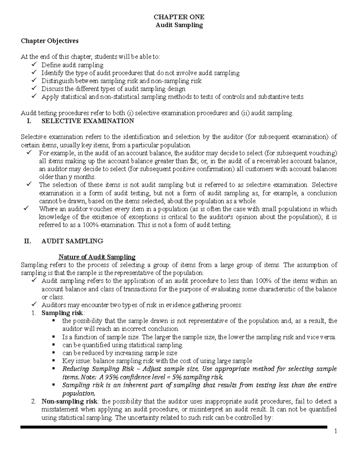Chapter 1-1 - it Audit material. - CHAPTER ONE Audit Sampling Chapter ...