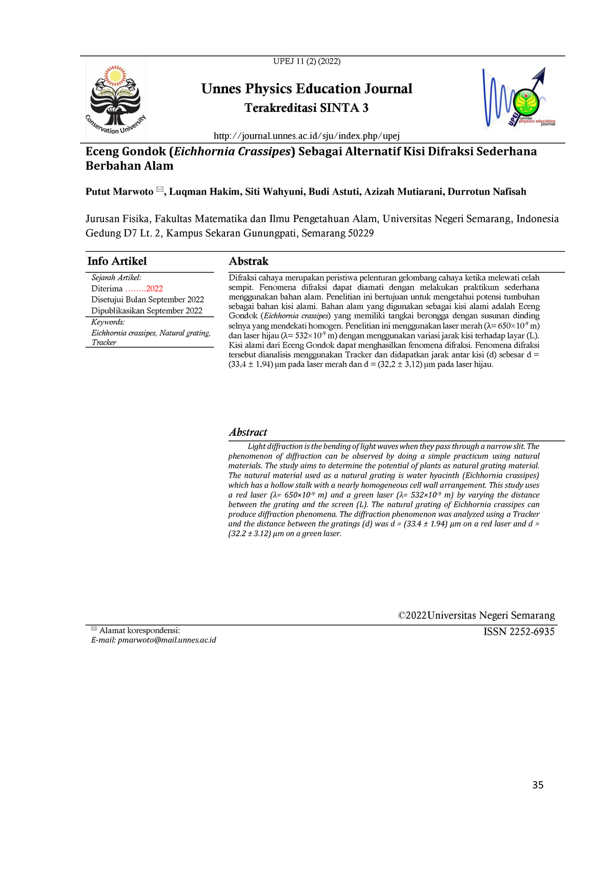 physics education journal article