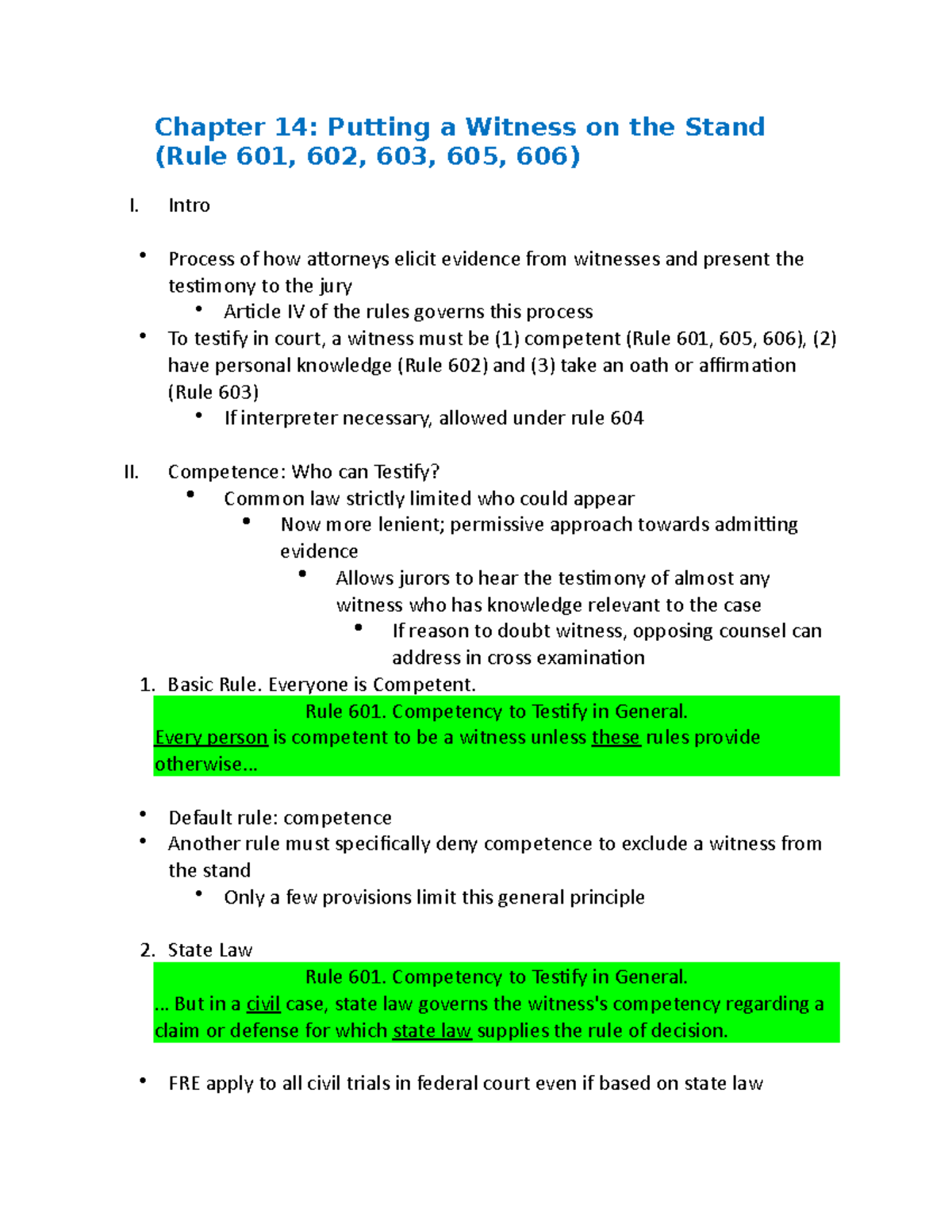 Rules 601 602 603 605 606 - Chapter 14: Putting a Witness on the Stand ...
