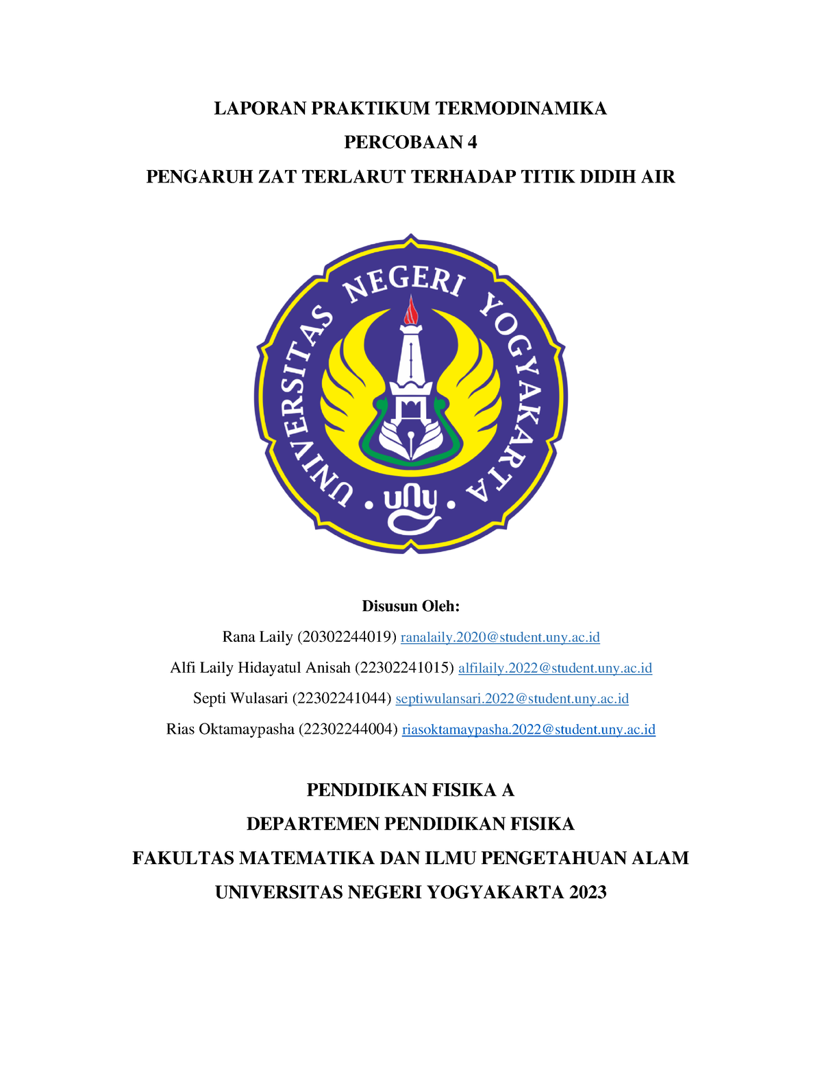 Laporan Praktikum Termodinamika 4 - LAPORAN PRAKTIKUM TERMODINAMIKA