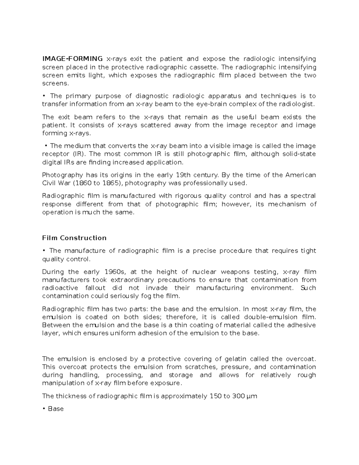 Radiographic FILM An emulsiongelatin containing radiationsensitive