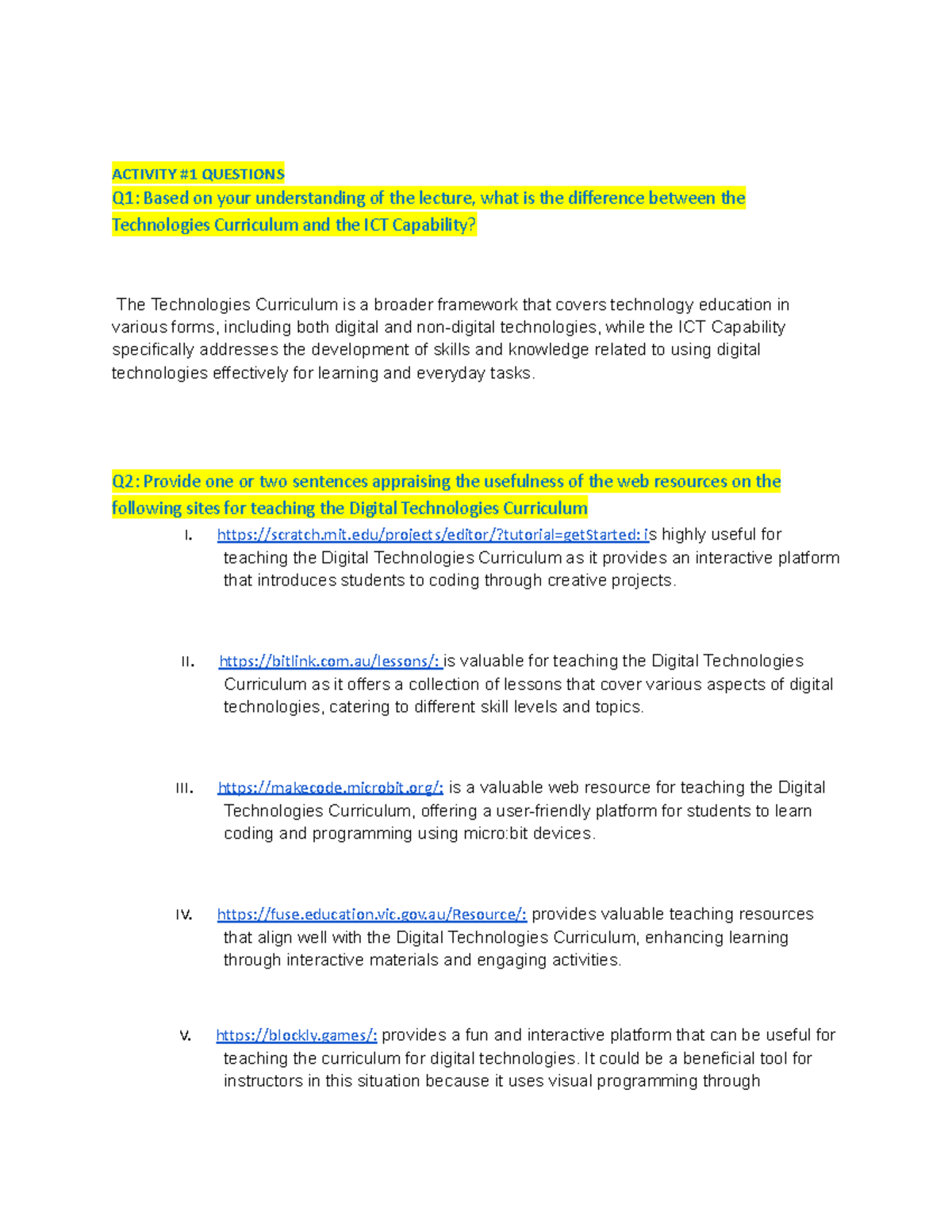 EDST2110 Activity #5 answers - ACTIVITY #1 QUESTIONS Q1: Based on your ...