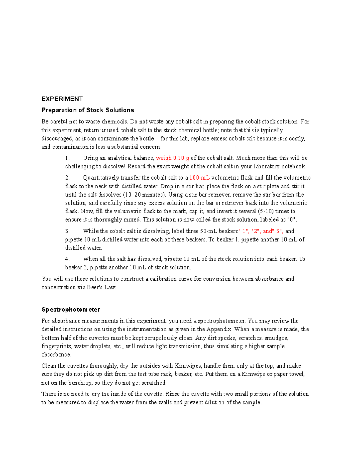 Free Energy Lab - Lab Report - EXPERIMENT Preparation of Stock ...