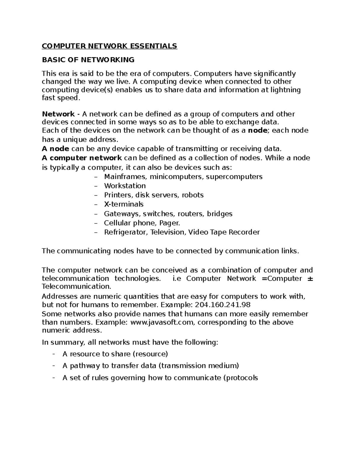 Network Essentials Week 1 COMPUTER NETWORK ESSENTIALS BASIC OF