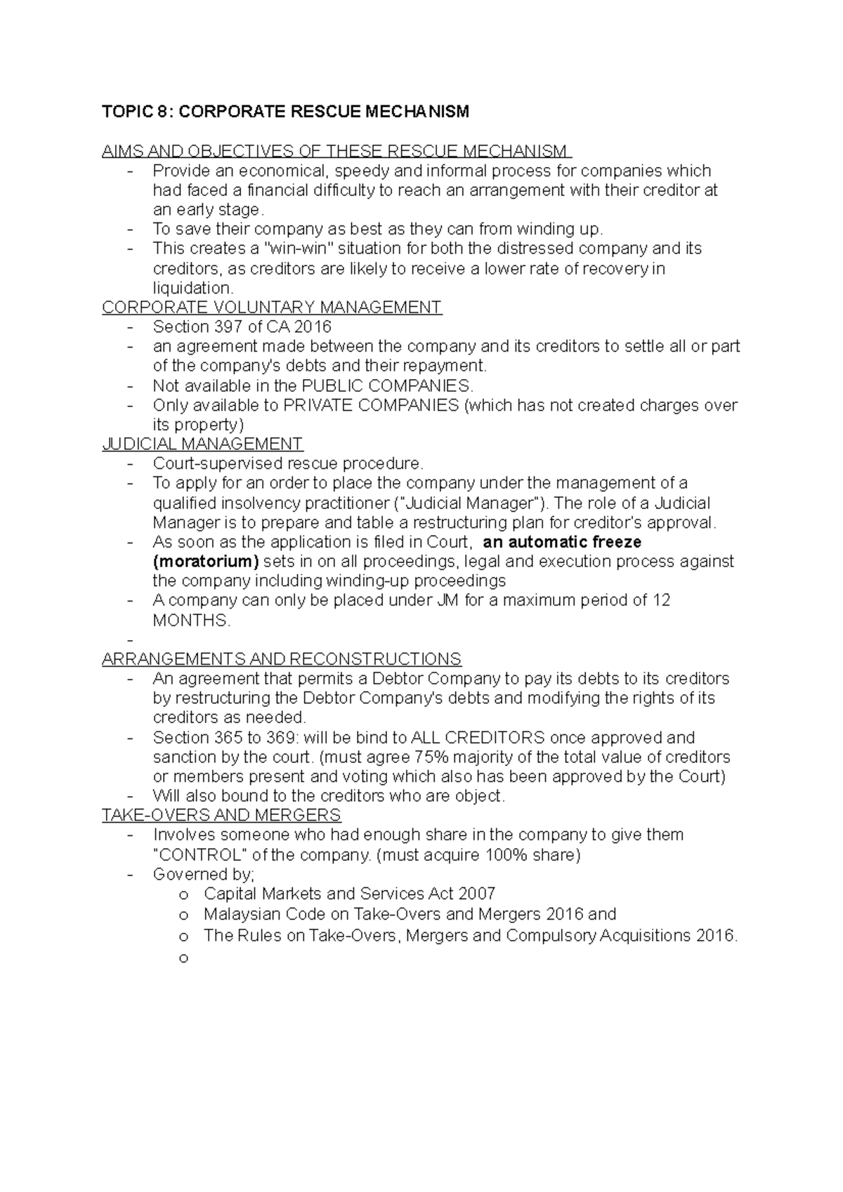W11- Topic 8 - TOPIC 8: CORPORATE RESCUE MECHANISM AIMS AND OBJECTIVES ...