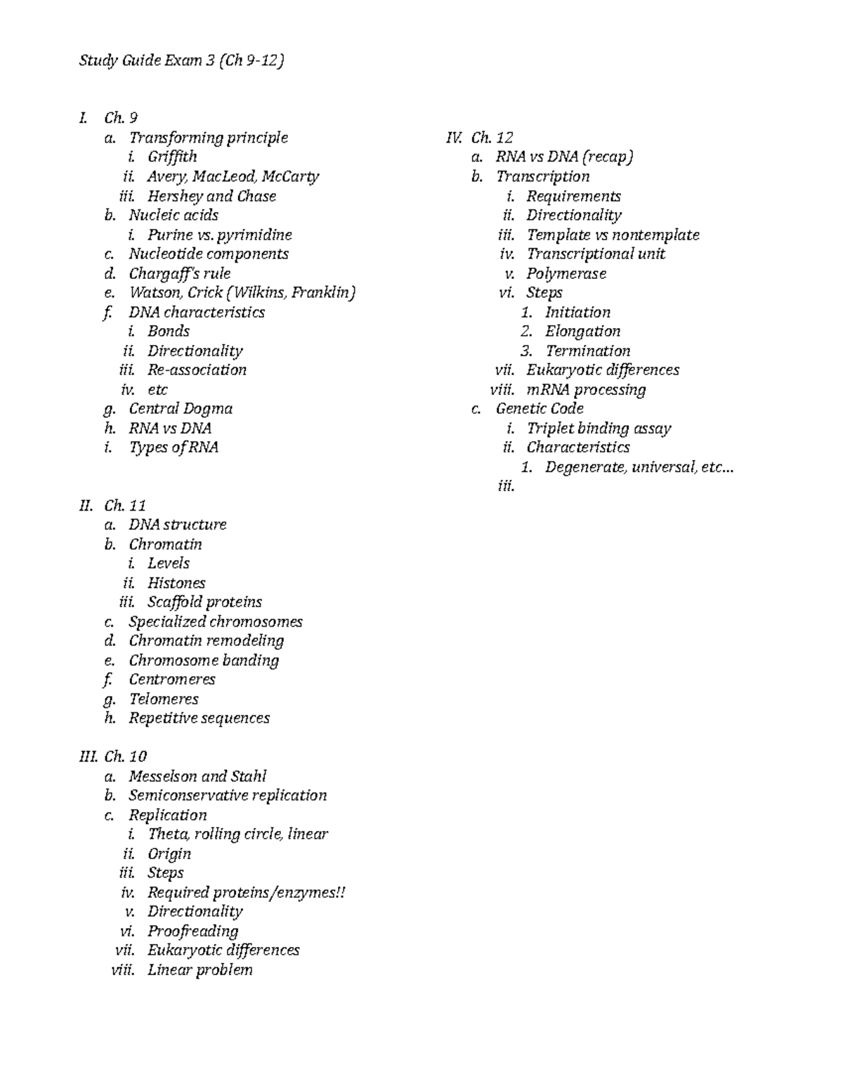 Study Guide Exam 3 - Lecture Notes 9-12 - Study Guide Exam 3 (Ch 9-12 ...