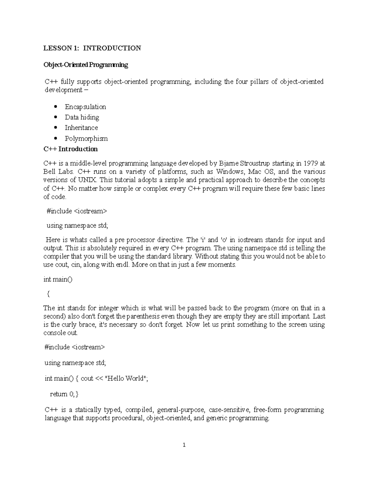 C++ LEO - LESSON 1: INTRODUCTION Object-Oriented Programming C++ fully ...