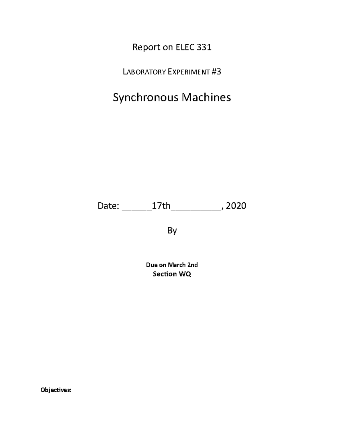 Report 3 on ELEC 331 Report on ELEC 331 LABORATORY EXPERIMENT