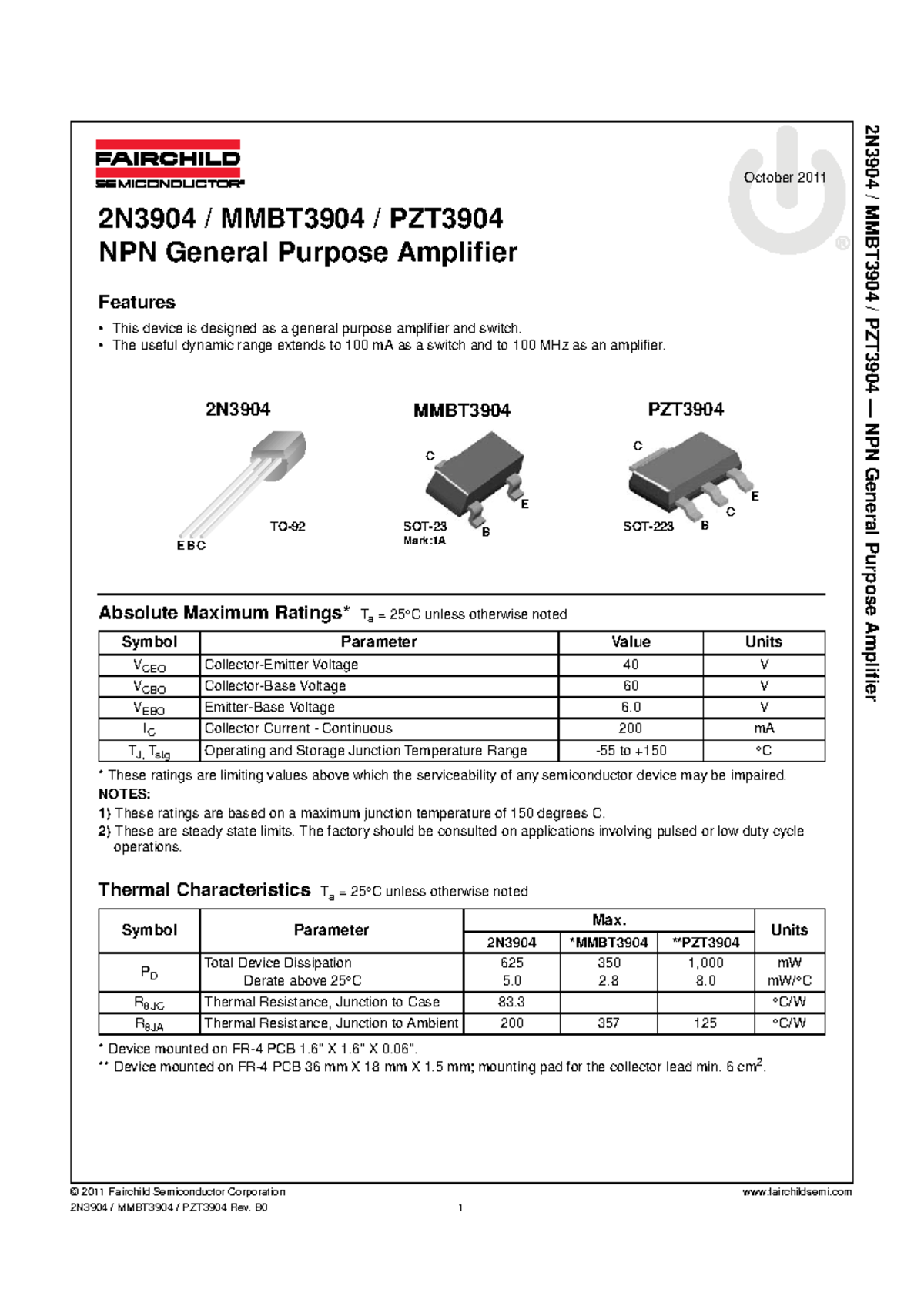 2N3904 datasheet - © 2011 Fairchild Semiconductor Corporation ...
