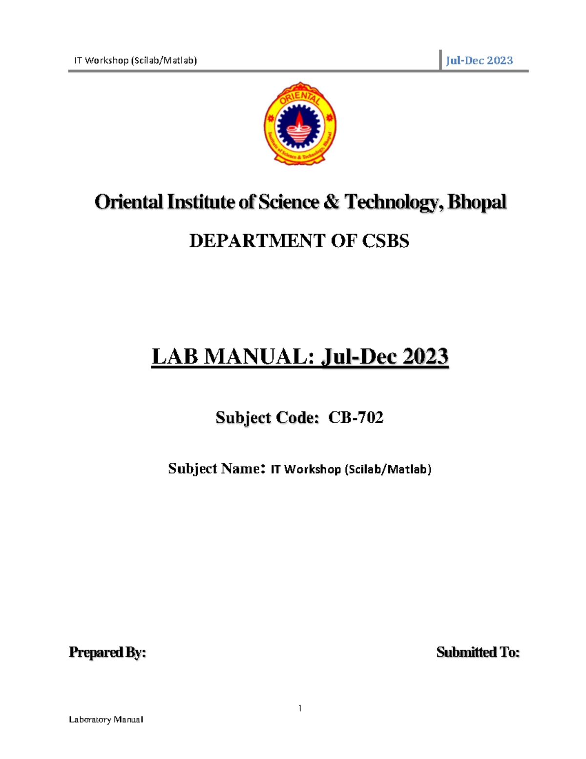 Matlab lab manual 1 Oriental Institute of Science & Technology