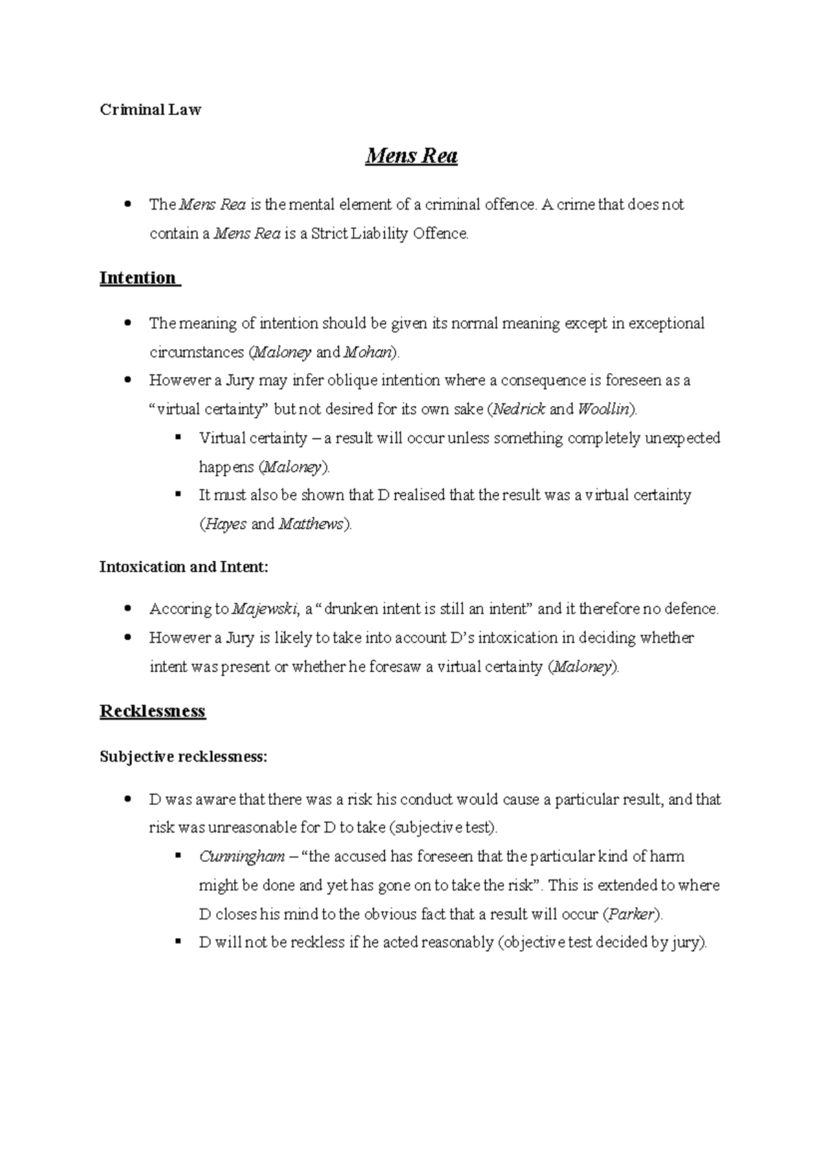 Mastering Criminal Law: The Mens Rea Example – VVSRPO