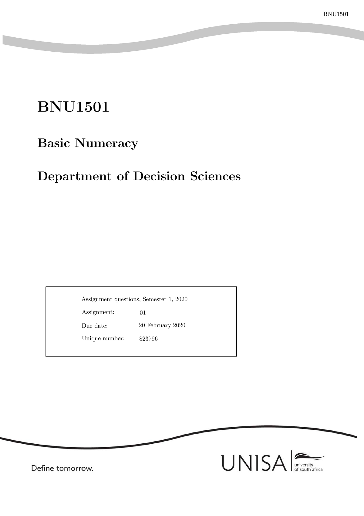 BNU1501 - ASSIGNMENT 01 Study Material: Chapters 1, 2 And 3 In The ...