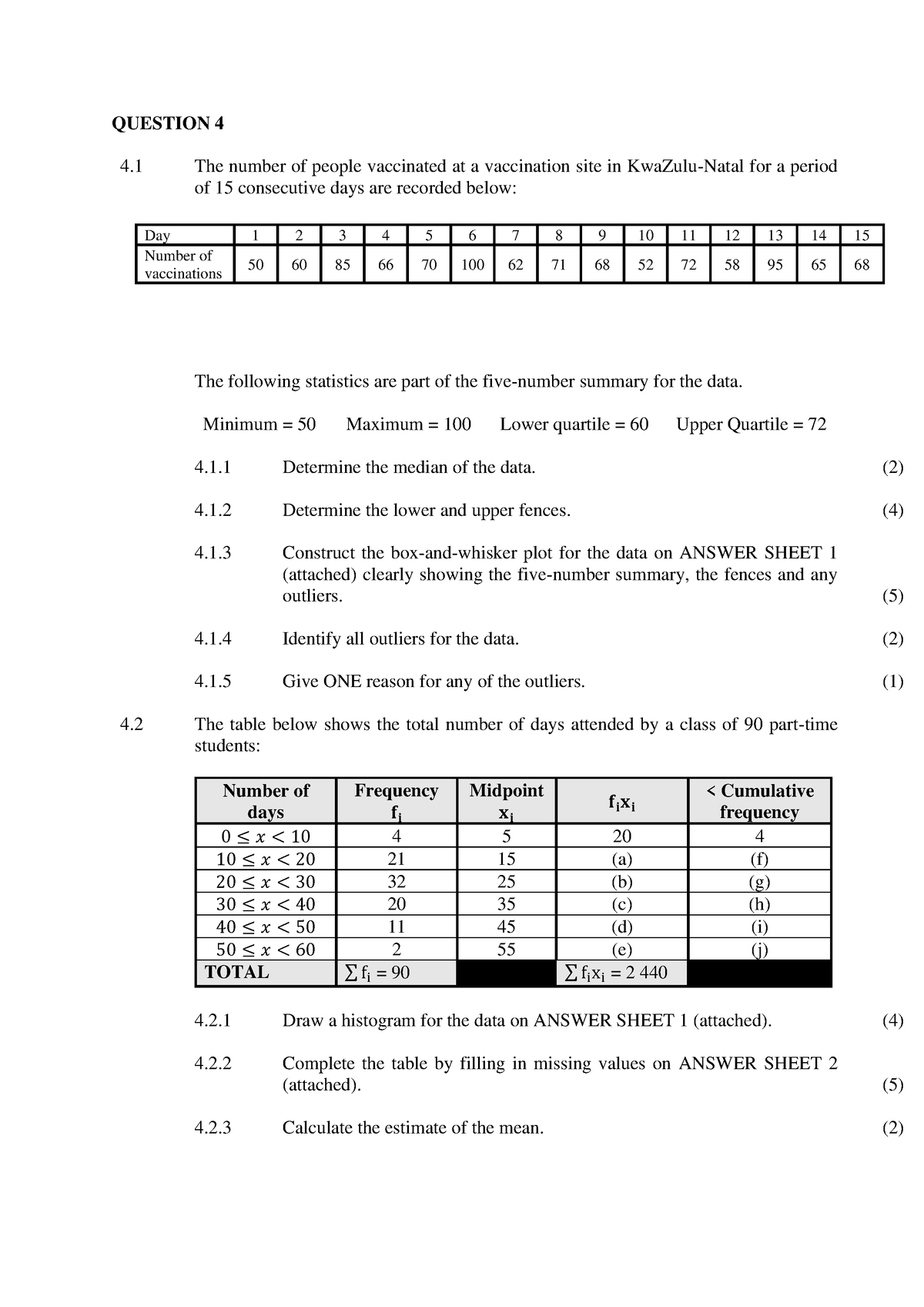 DATA Handling 5 - Notes and practice problems - QUESTION 4 4 The number ...