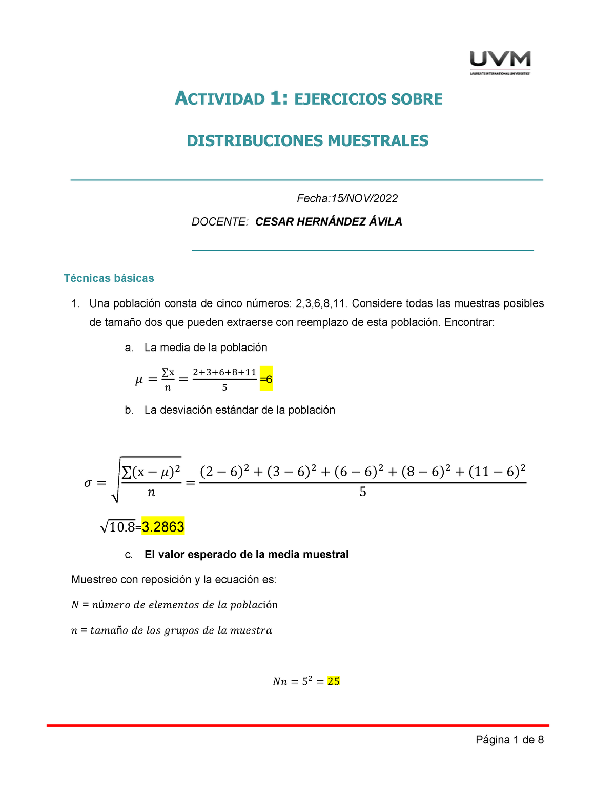 Actividad 1 Ejercicios Sobre Distribuciones Muestrales - ACTIVIDAD 1 ...