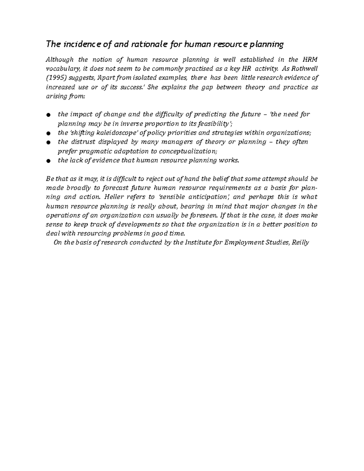 The incidence of and rationale for human resource planning - As ...