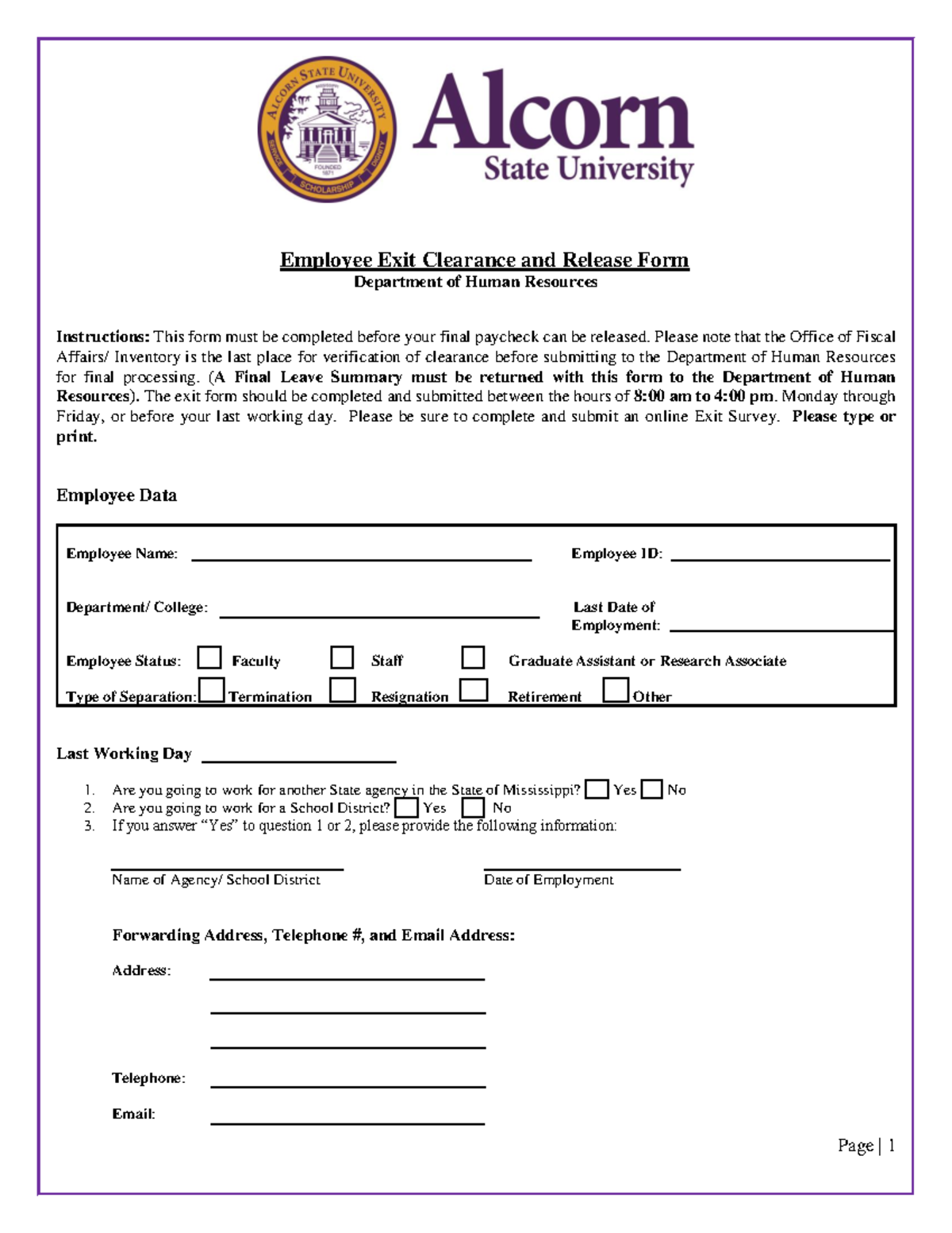 Employee Exit Clearance Formfillable 4 Employee Exit Clearance and