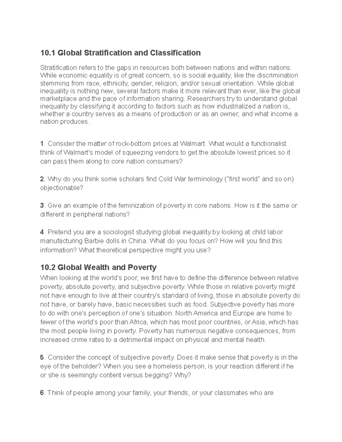 Chapters 10 Short Answer Questions With Summaries - 10 Global ...