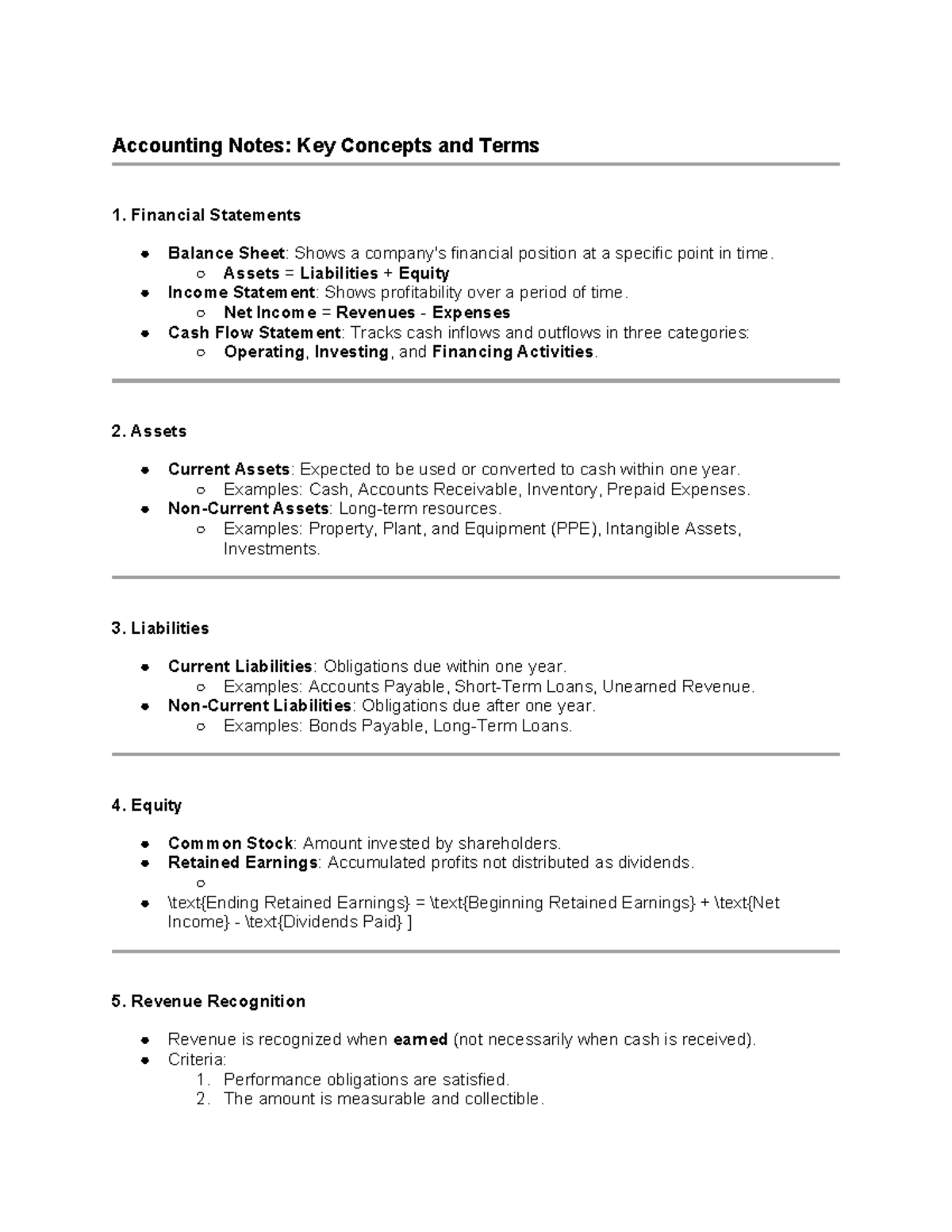 General accounting notes - Accounting Notes: Key Concepts and Terms ...
