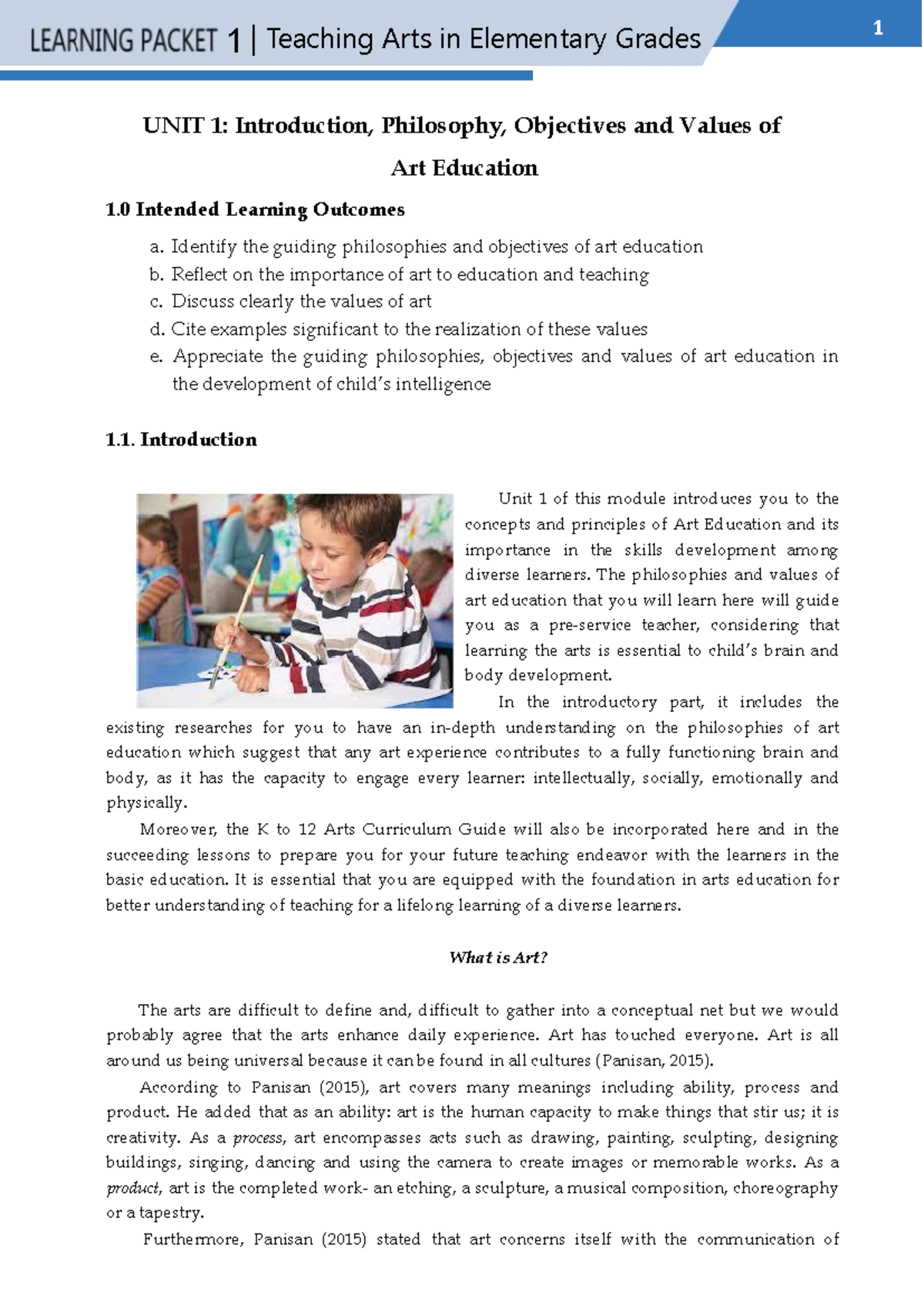 LP 1 EED3 - Learning packet - 1 | Teaching Arts in Elementary Grades ...