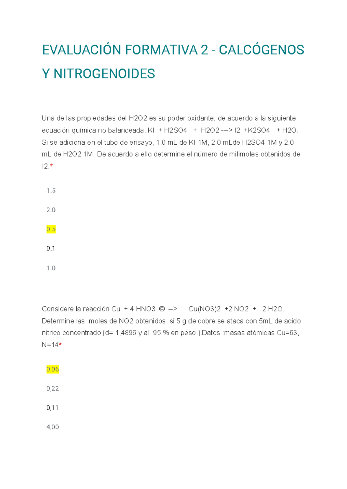 Evaluacion continua #2 - Quimica Inorganica - EVALUACIÓN FORMATIVA 2 ...