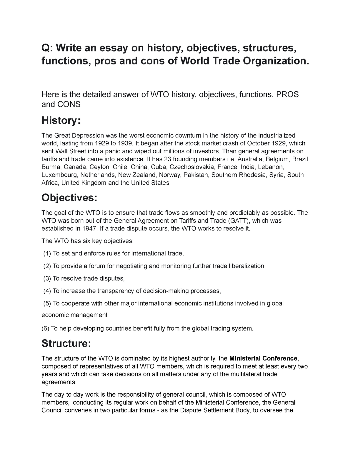 essay on wto conclusion