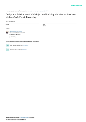 Designand Fabricationof Mini Injection Moulding Machinefor Small to Medium Scale Plastic Processing