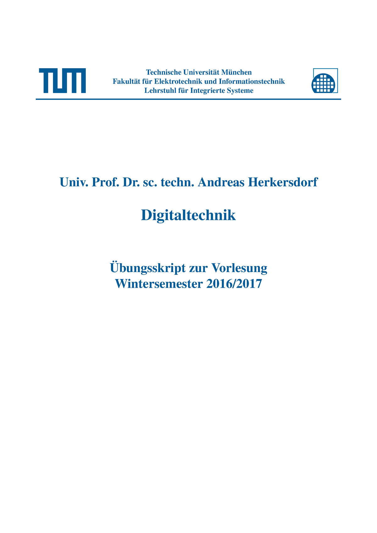 Übungsaufgaben Übungsskript Zur Vorlesung Digitaltechnik - Technische ...