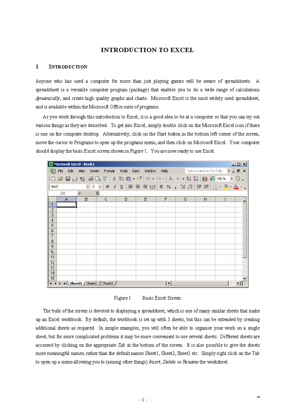 Introduction to Excel - NOTES - INTRODUCTION TO EXCEL 1 INTRODUCTION ...