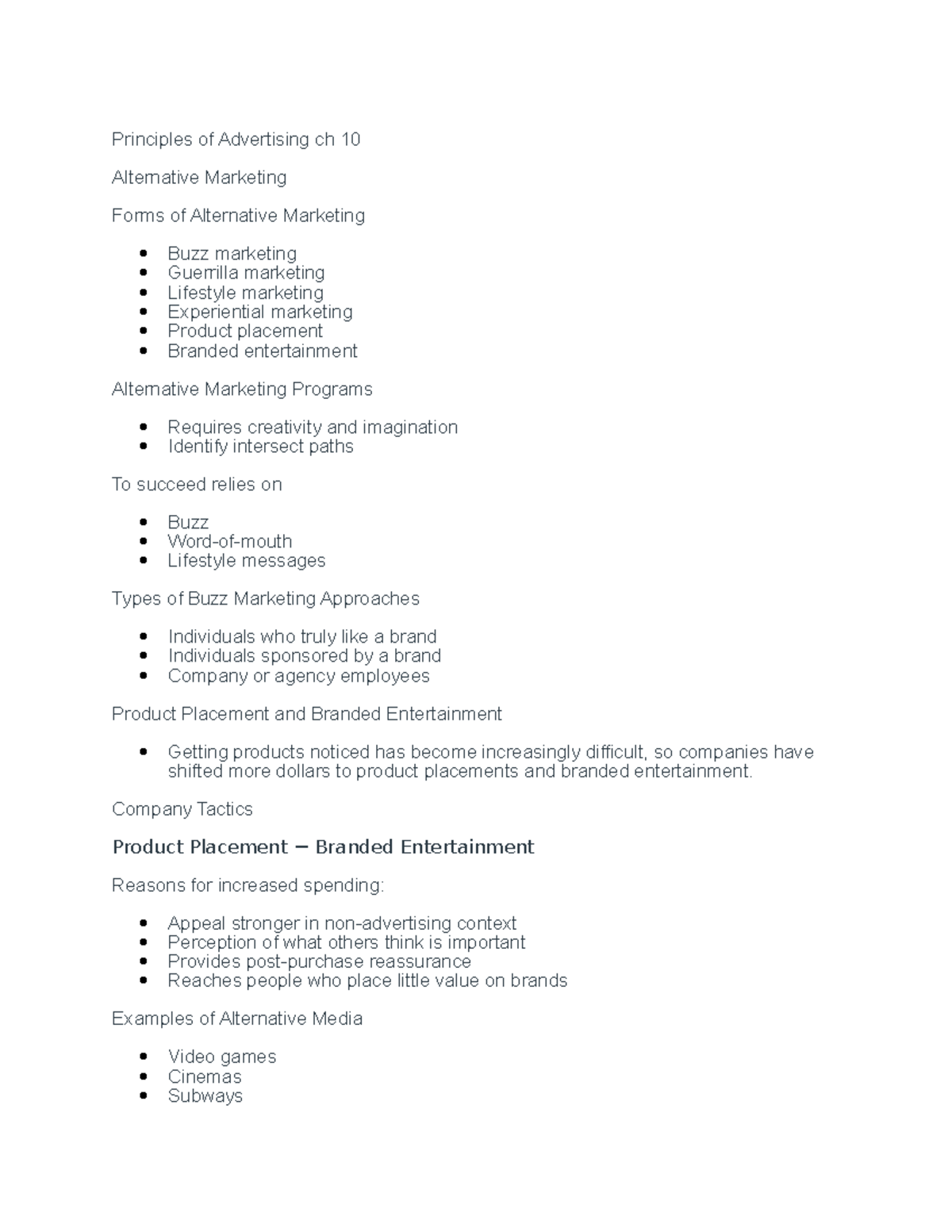 Advertising notes ch10 - Principles of Advertising ch 10 Alternative ...