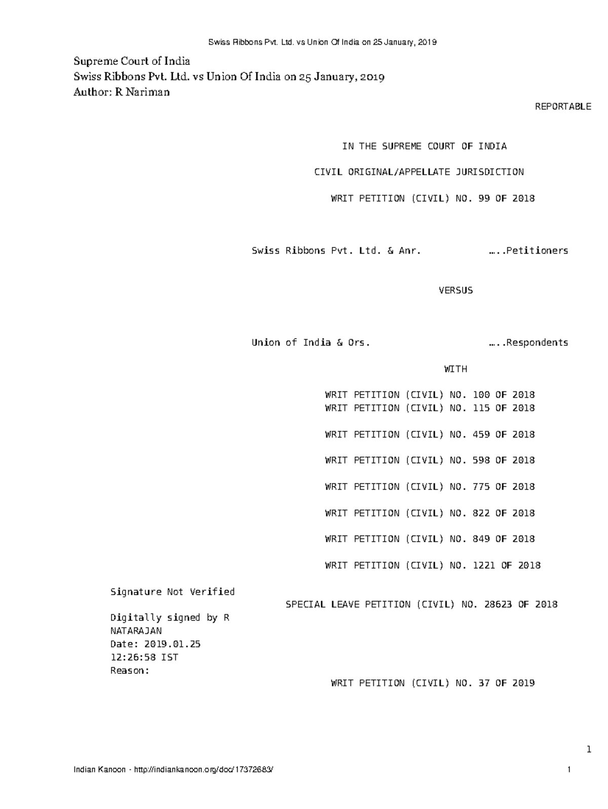 Swiss Ribbons Pvt Ltd vs Union Of India on 25 January 2019 - Supreme ...