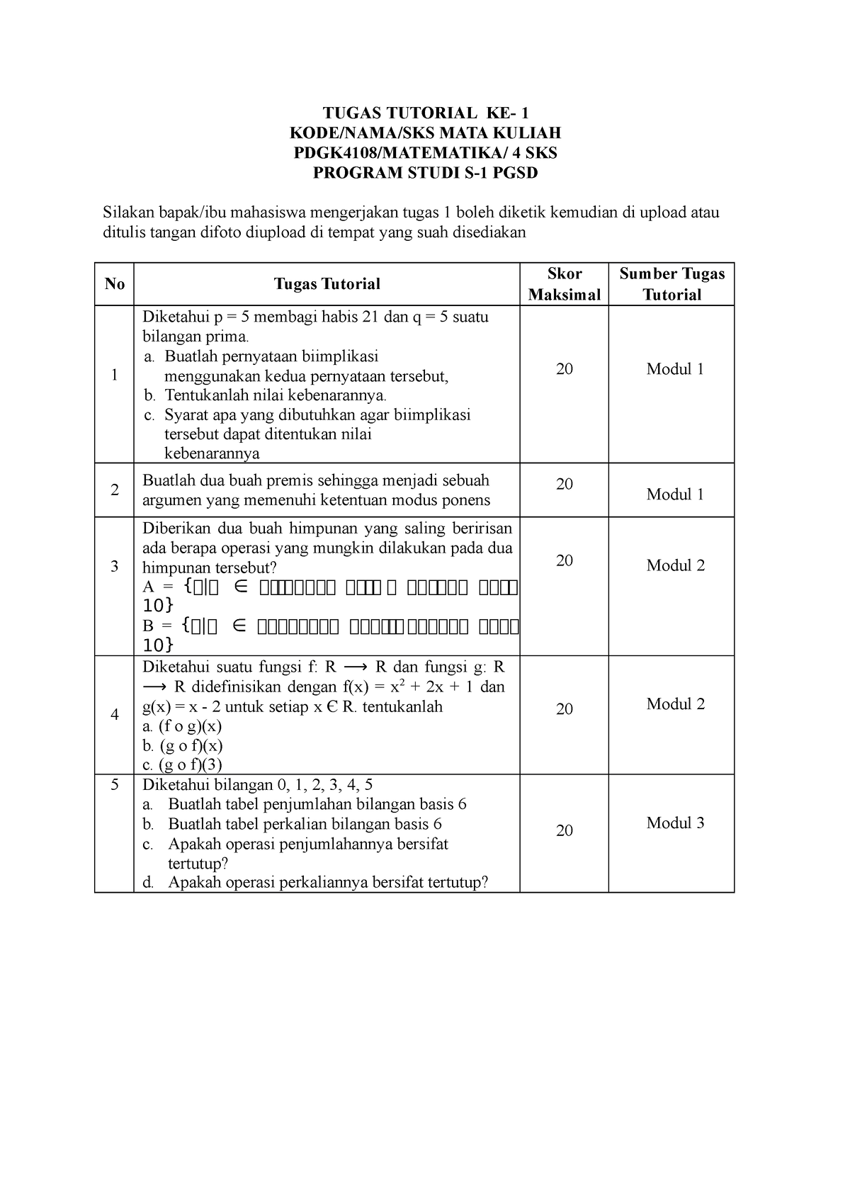 Tugas Tutorial 1 Pdgk 4108 Tugas Tutorial Ke 1 Kode Nama Sks Mata