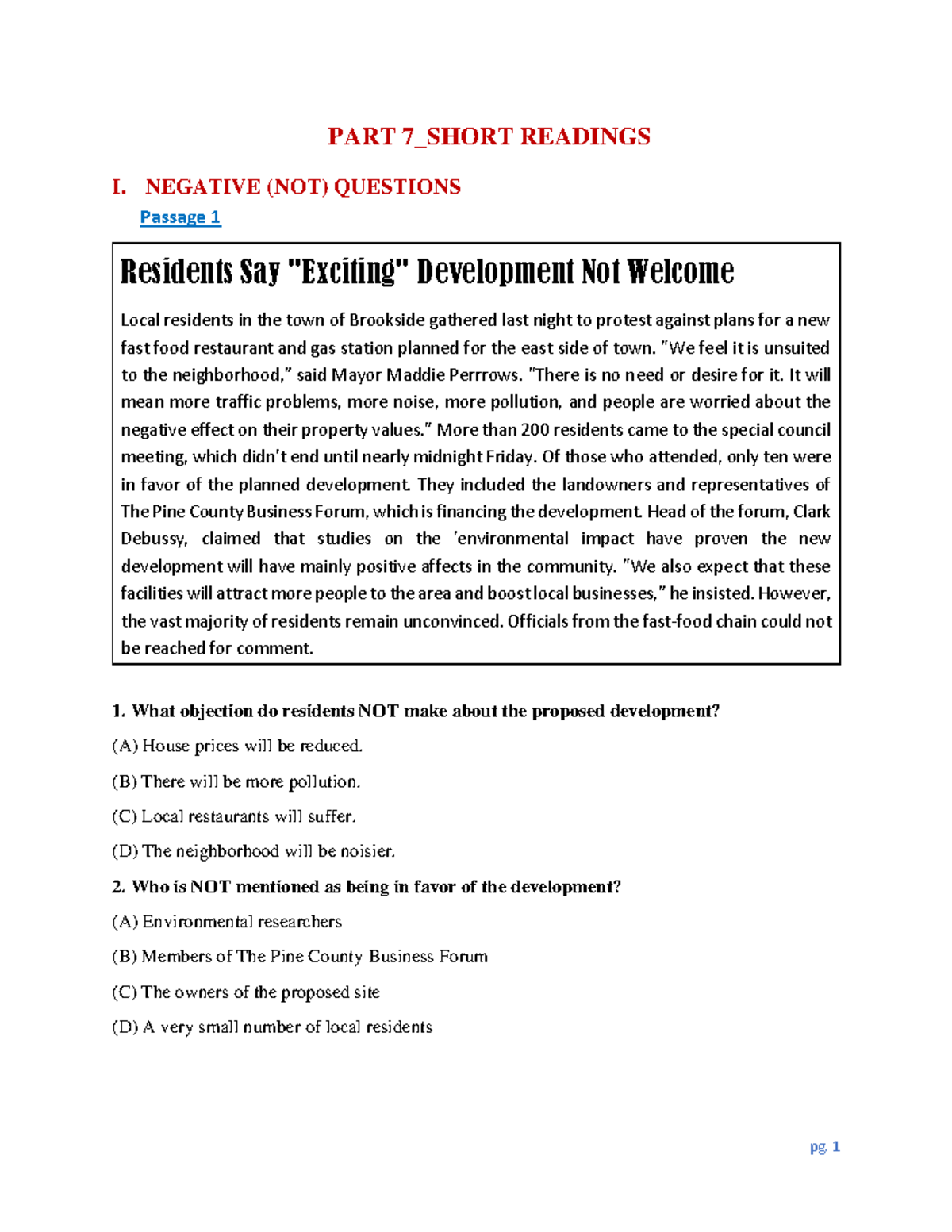 PART 7 Short Readings - Lecture notes 4 - PART 7_SHORT READINGS I ...